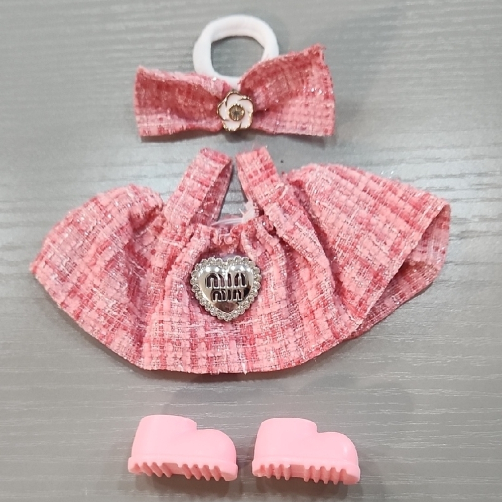 Tweed Labubu Dress with Pink Shoes